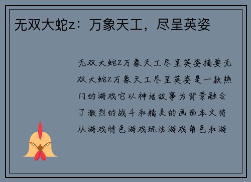 无双大蛇z：万象天工，尽呈英姿
